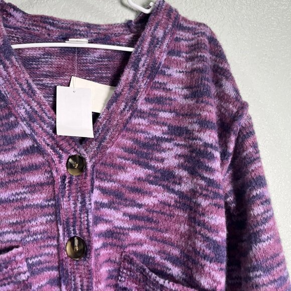 Abound Sweater Womens XXS Purple Space Dye Button Cardigan Preppy Girly Pockets - Picture 2 of 8